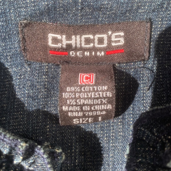 Chico’s Jean Denim Ruffle jacket EUC size 1 S M - Picture 2 of 5